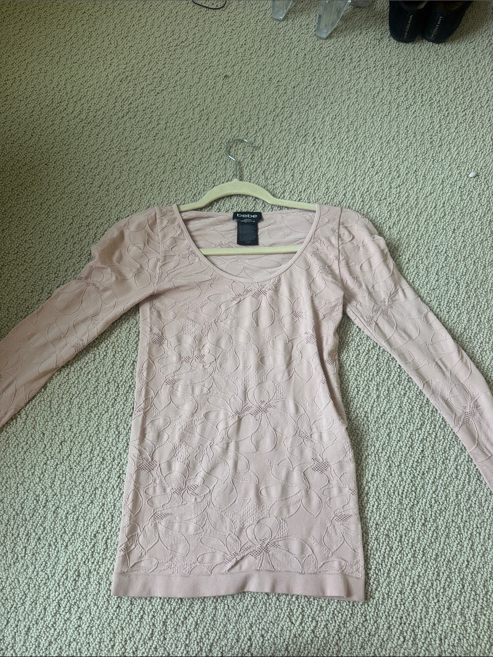 bebe Blush Pink Long Sleeve Scoop Neck Knit Top